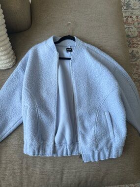 Zara Light Blue Textured Bomber Jacket